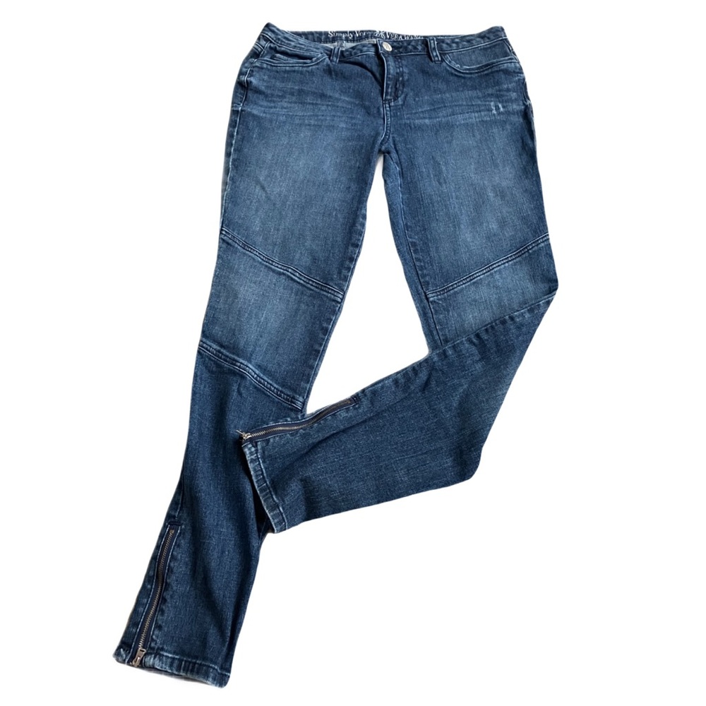 Vera Wang Skinny Jeans, Sz. 10, Patchwork Knee, Zippers at Ankles & Back Pockets